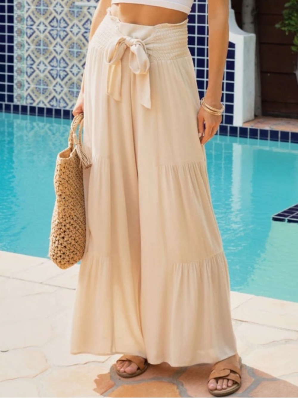 Bluivy Wide Leg Palazzo Pants Cream Hippie Vanilla Natural Neutral Summer Travel